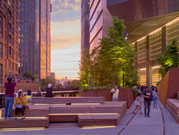 People gathered at the High Line, a new outdoor concert and performance venue in New York City