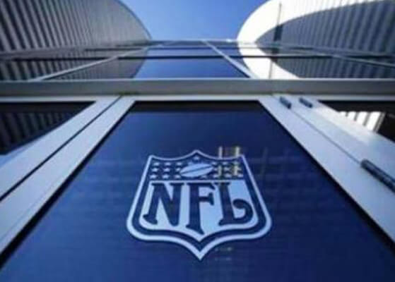 View of NFL logo on their New York Headquarters building